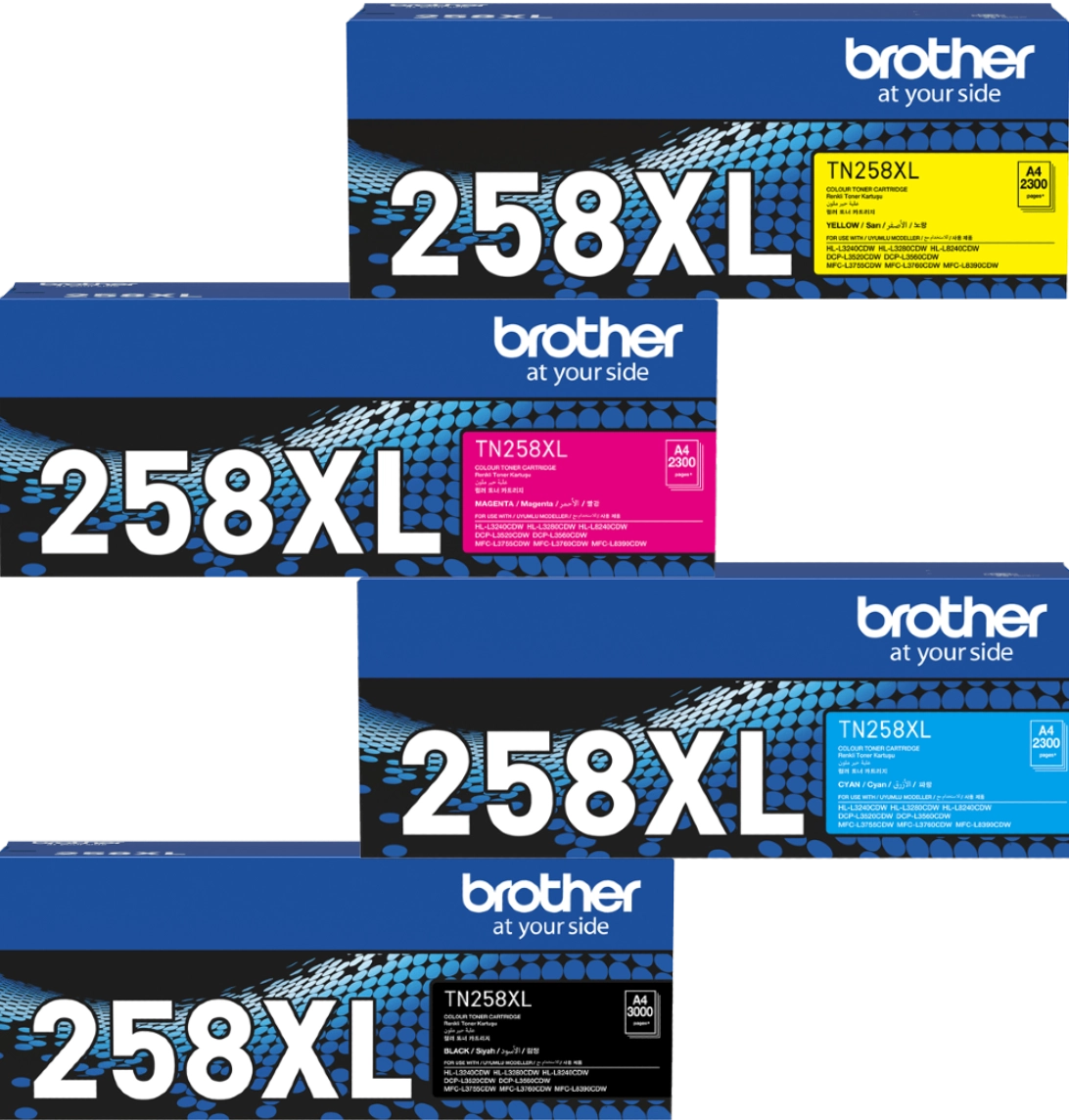 TechWarehouse TN258XL Brother High Yield Toner Set of 4 (BK/C/M/Y) Brother