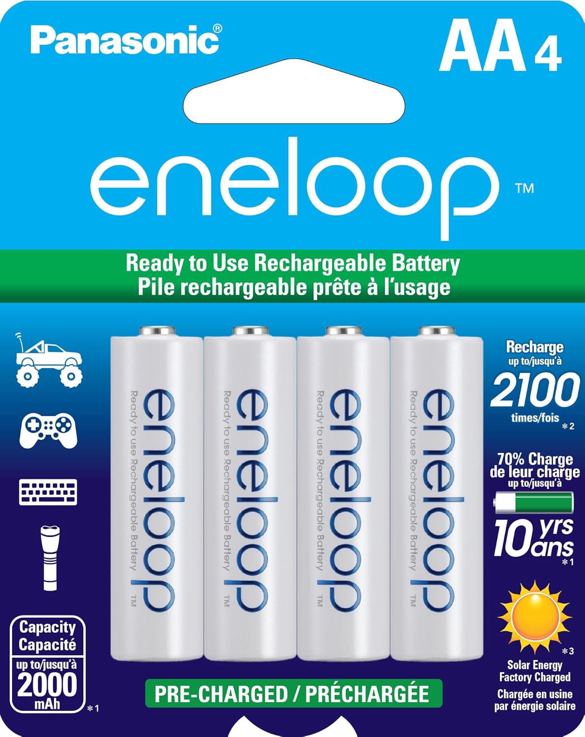 Eneloop 2000 mAh Rechargable AA Batteries 4 Pack