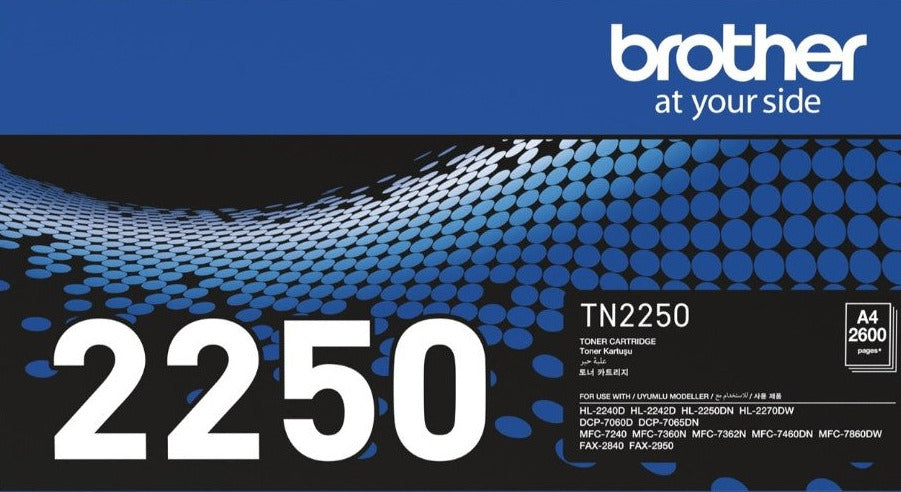 Genuine TN2250 Brother Toner, prints up to 2,600 pages