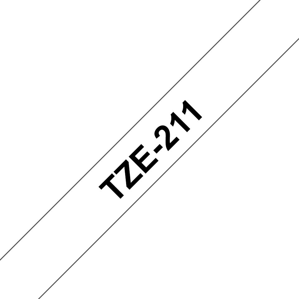 TechWarehouse TZe-211 Brother 6mm x 8m Black on White Adhesive Laminated Tape Brother