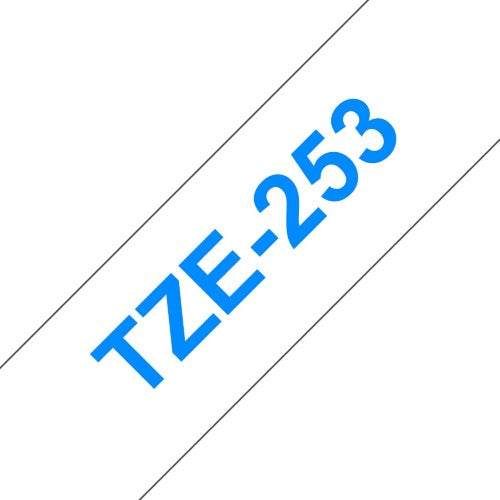 TechWarehouse TZe-253 Brother 24mm x 8m Blue on White Adhesive Laminated Tape Brother