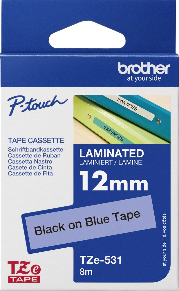 TechWarehouse TZe-531 Brother 12mm x 8m Tape Black on Blue Adhesive Laminated Tape Brother