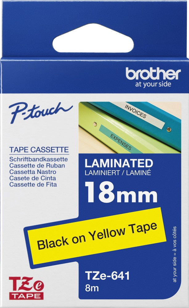 TechWarehouse TZe-641 Brother 18mm x 8m Black on Yellow Adhesive Laminated Tape Brother