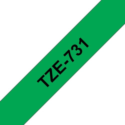 TechWarehouse TZe-731 Brother 12mm x 8m Black on Green Adhesive Laminated Tape Brother