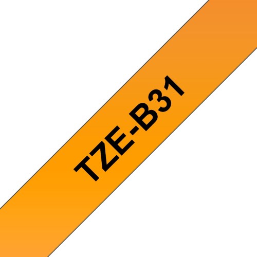 TZe-B31 Brother 12mm x 5m Black on Fluro Orange Adhesive Laminated Tape