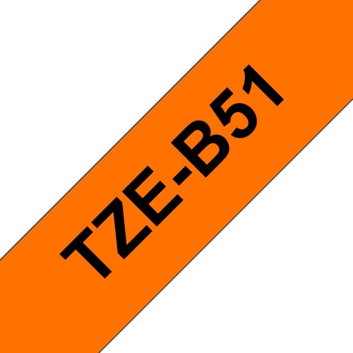 TechWarehouse TZe-B51 Brother 24mm x 5m Black on Fluorescent Orange Adhesive Laminated Tape Brother