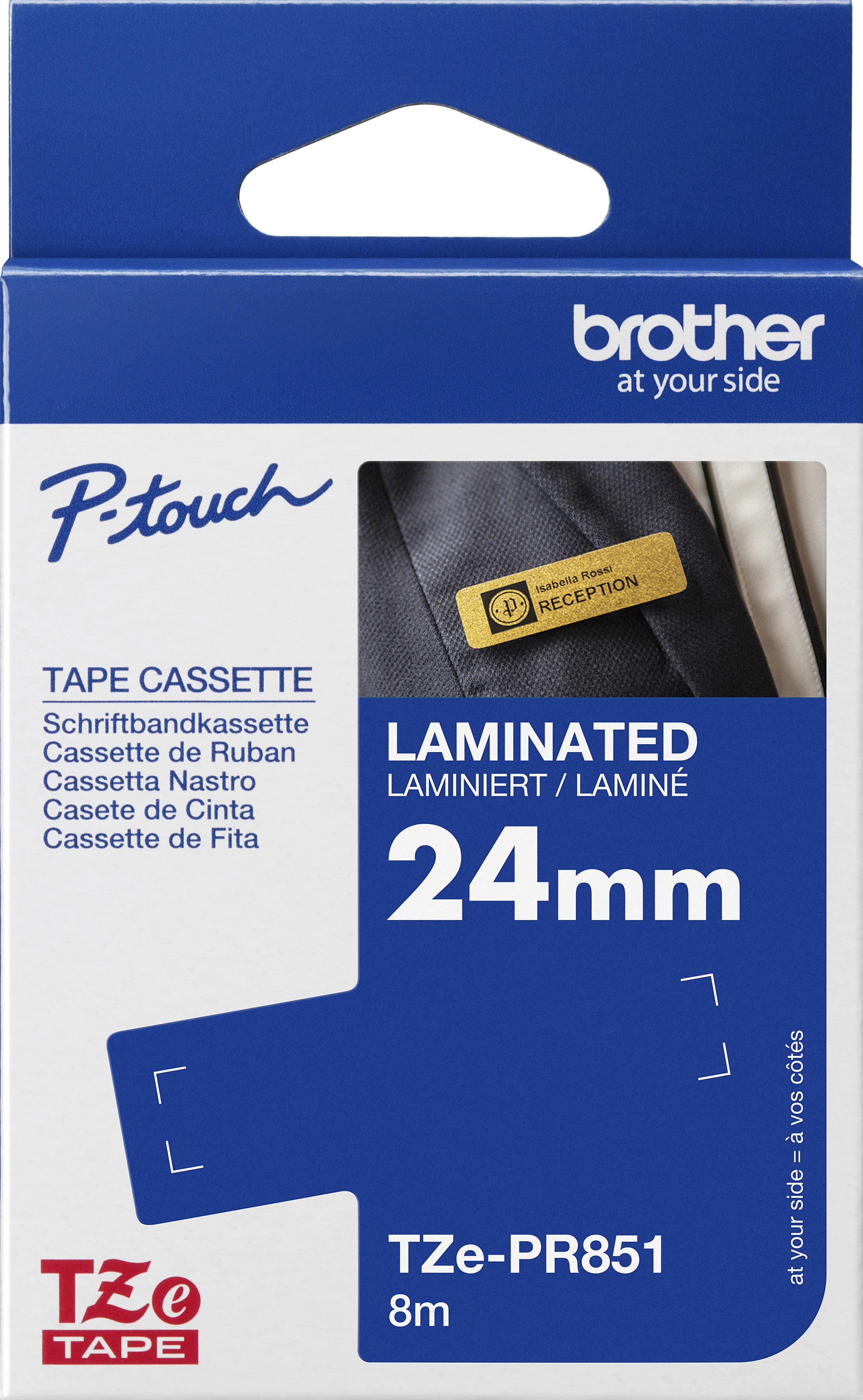 TZe-PR851 Brother 24mm x 4m Gold on Premium Gold Adhesive Laminated Tape