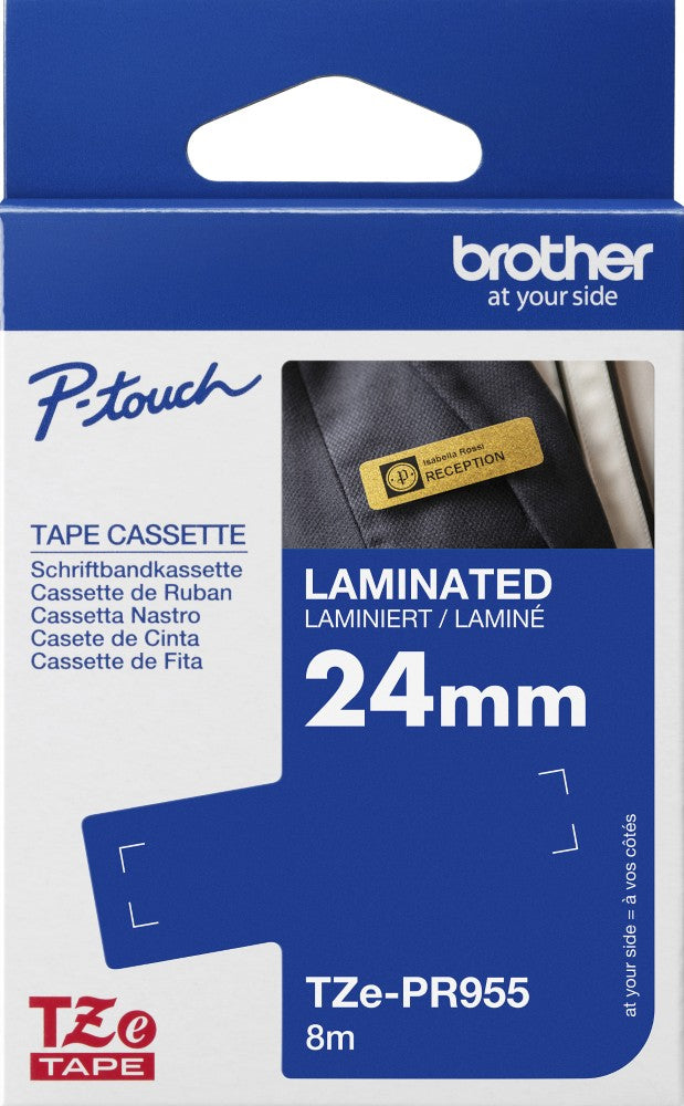 TechWarehouse TZe-PR955 Brother 24mm x 4m White on Silver Adhesive Laminated Tape Brother