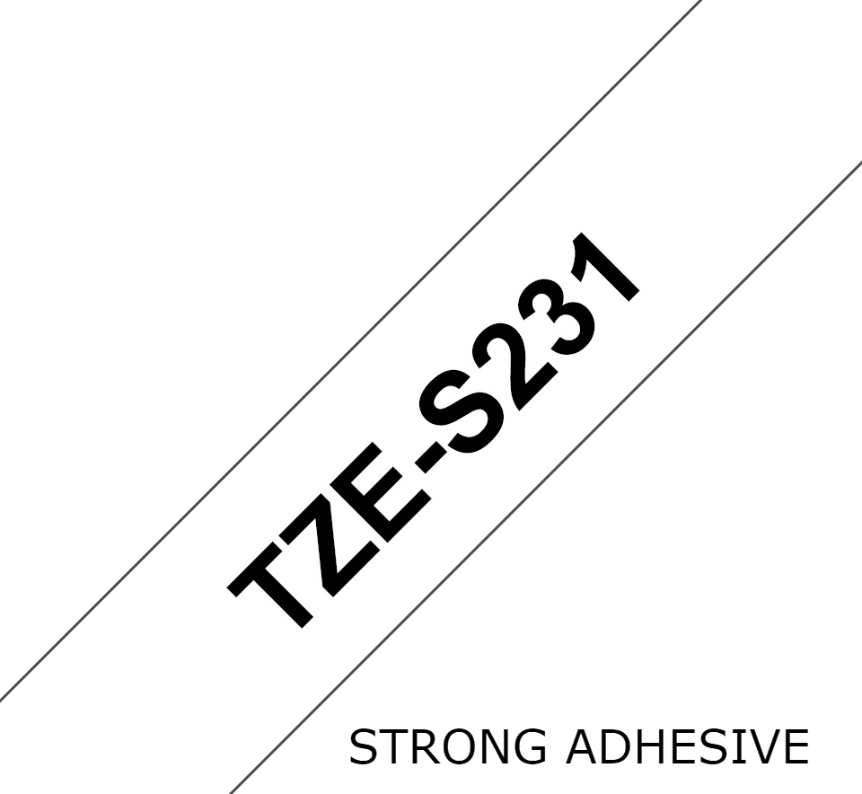 TZe-S231 Compatible 12mm x 8m Black on White Strong Adhesive Laminated Tape