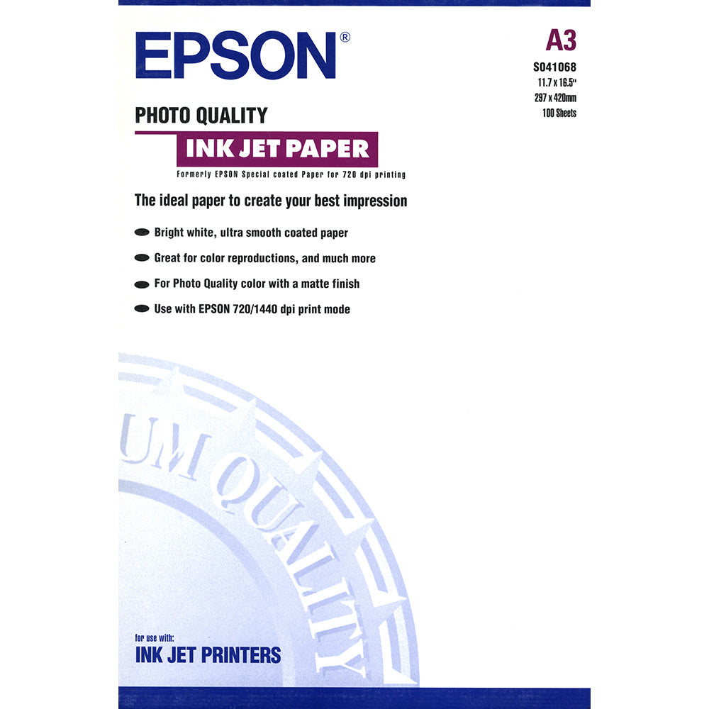 A3 102gsm Epson Photo Quality Inkjet Paper 100 Sheets