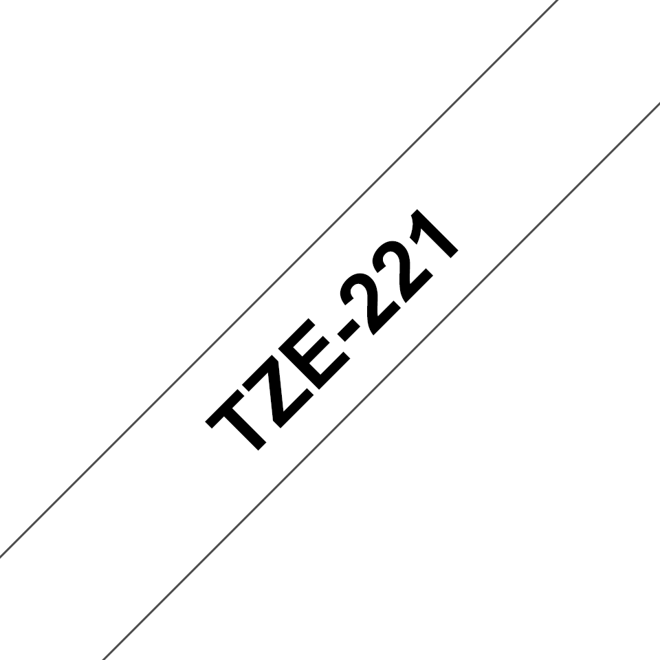 TZe-221 Brother 9mm x 8m Black on White Adhesive Laminated Tape