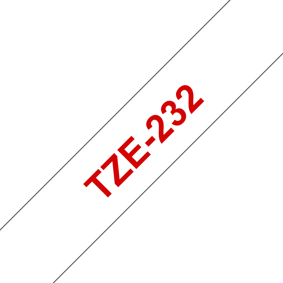 TZe-232 Brother 12mm x 8m Red on White Adhesive Laminated Tape