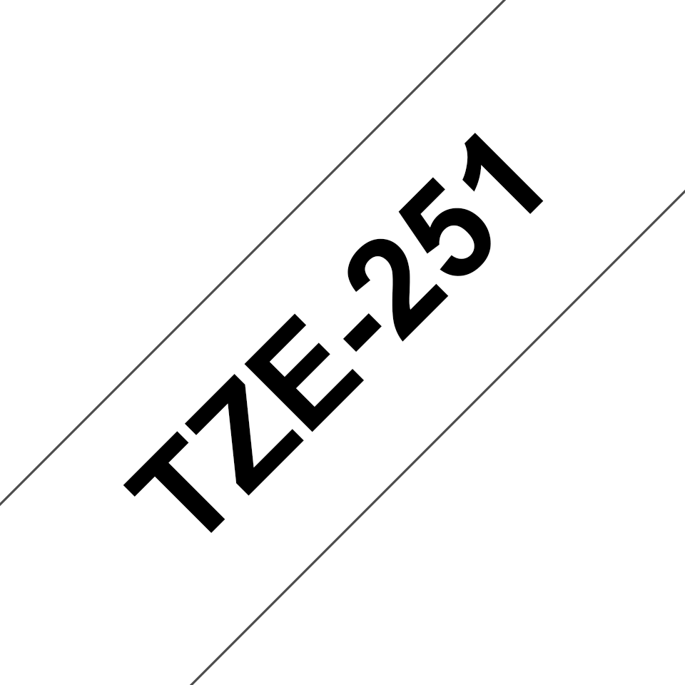 TZe-251 Brother 24mm x 8m Black on White Adhesive Laminated Tape