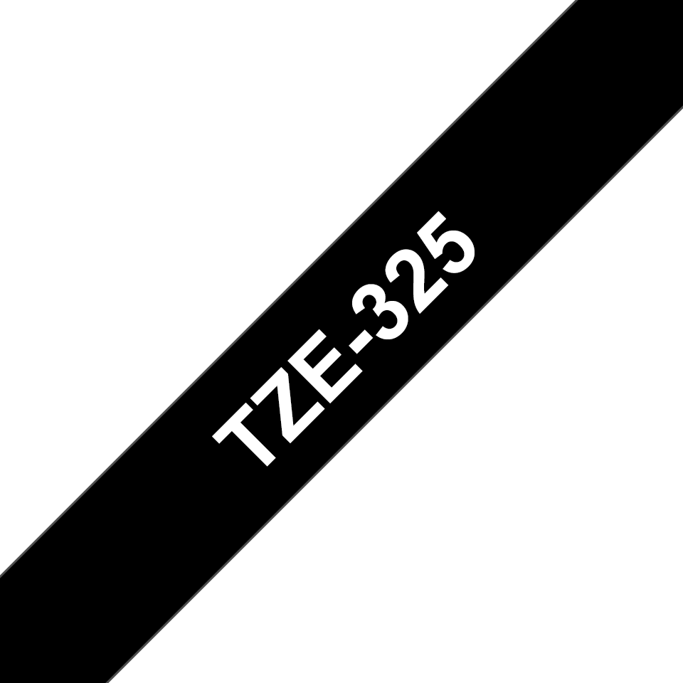 TZe-325 Brother 9mm x 8m White on Black Adhesive Laminated Tape