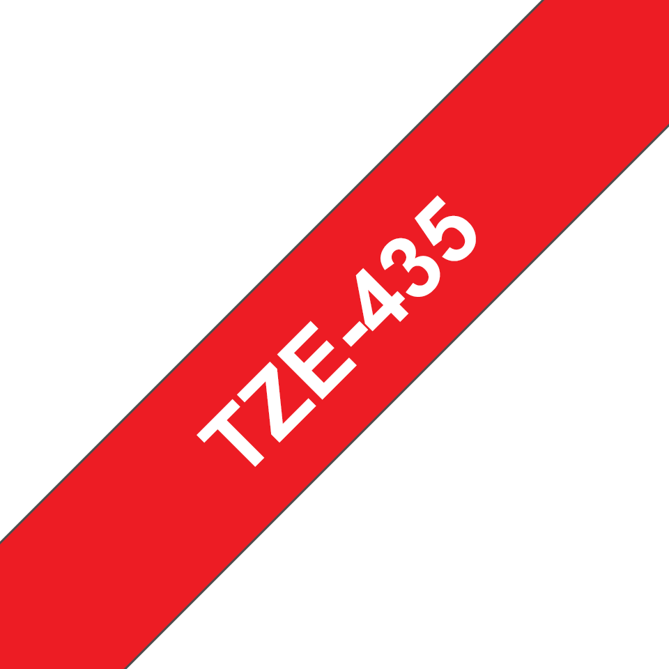 TZe-435 Brother 12mm x 8m White on Red Adhesive Laminated Tape