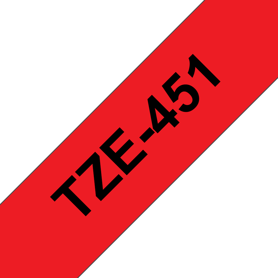 TZe-451 Brother 24mm x 8m Black on Red Adhesive Laminated Tape