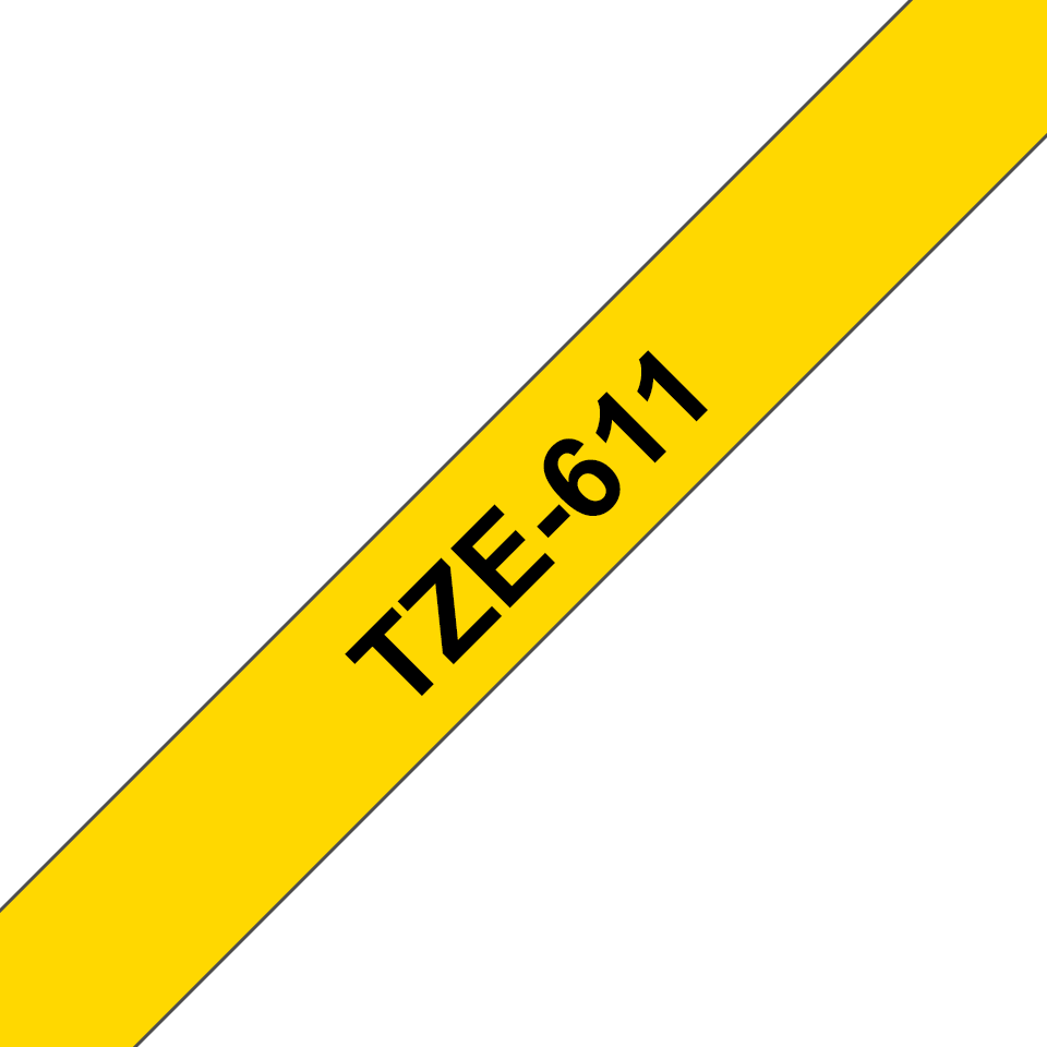 TechWarehouse TZe-611 Brother 6mm x 8m Black on Yellow Adhesive Laminated Tape Brother