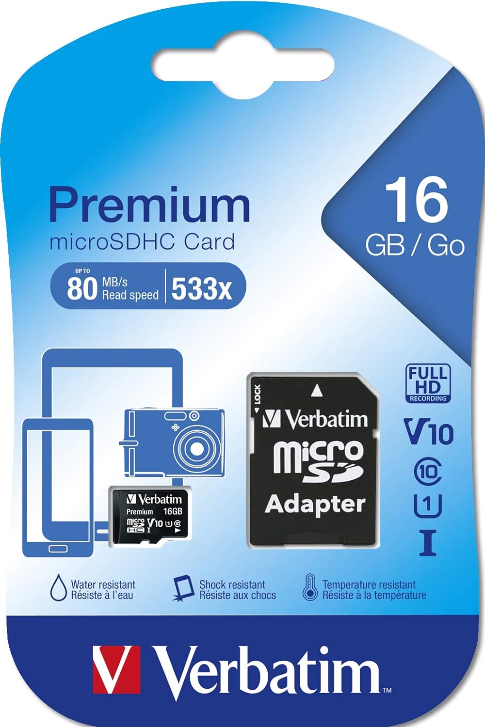 TechWarehouse Verbatim Premium microSDHC Class 10 UHS-I Card 16GB with Adapter Verbatim