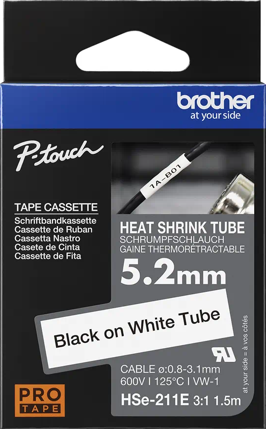 TechWarehouse HSe-211E Brother 5.2mm x 1.5m Black On White Heat Shrink Tube Brother