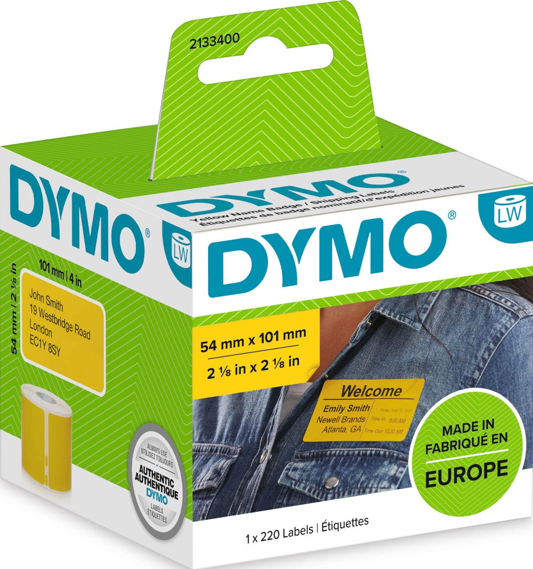 TechWarehouse 2133400 Dymo LW 54mm x 101mm 220 labels per Roll Black on Yellow Dymo