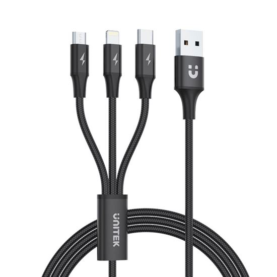 TechWarehouse UNITEK 1.2m USB 3-in-1 Charge Cable (USB-A to Micro-B, Lightning & USB-C) Unitek