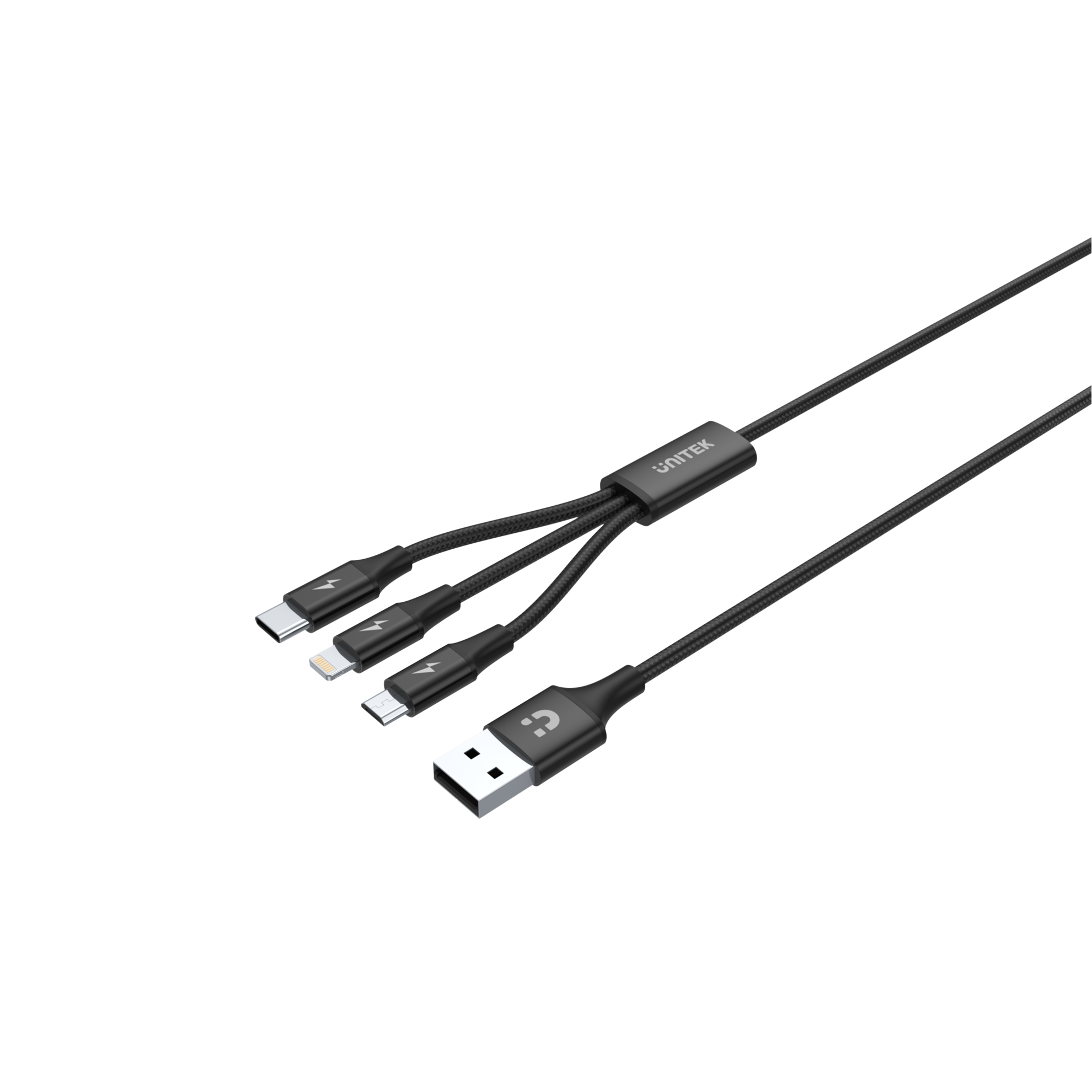 TechWarehouse UNITEK 1.2m USB 3-in-1 Charge Cable (USB-A to Micro-B, Lightning & USB-C) Unitek