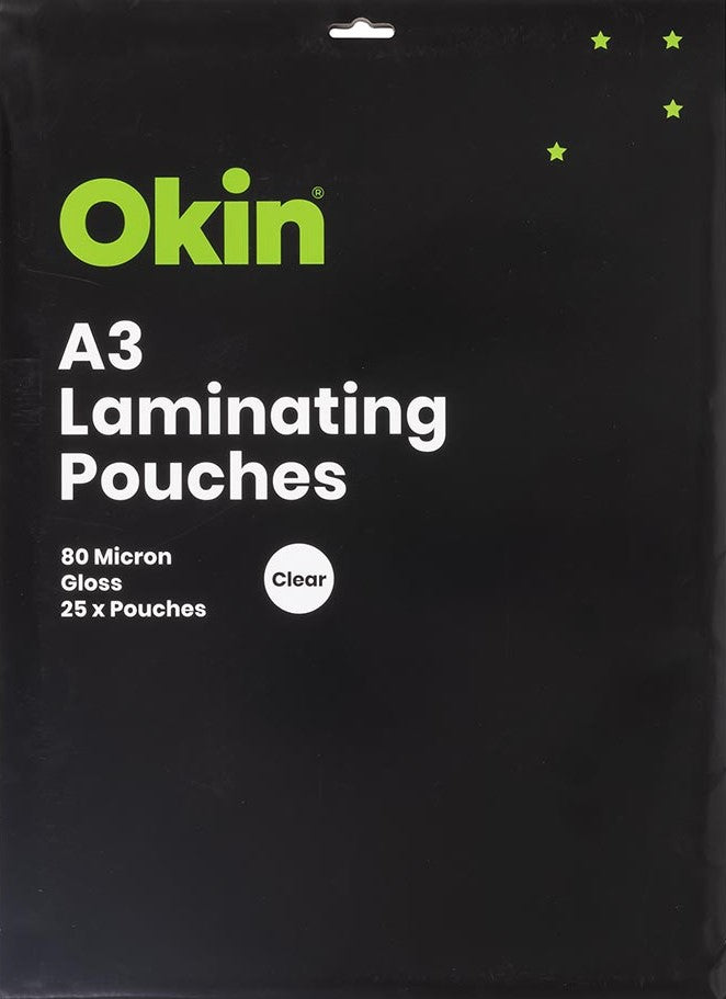 Okin Laminating Pouches A3 80 Micron Pack - 25 Sheets