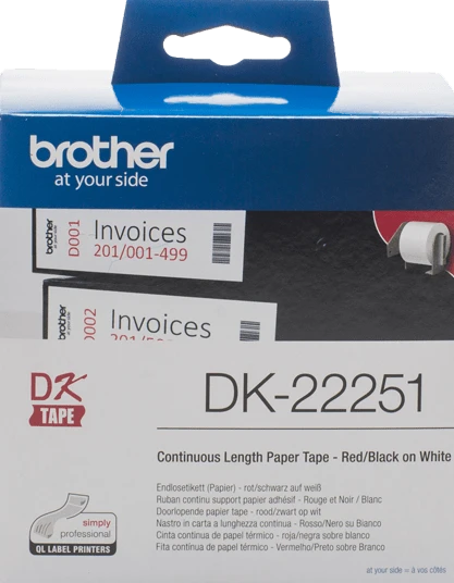 TechWarehouse DK22251 Brother 62mm Continuous Length Paper Label Tape Black and Red Brother