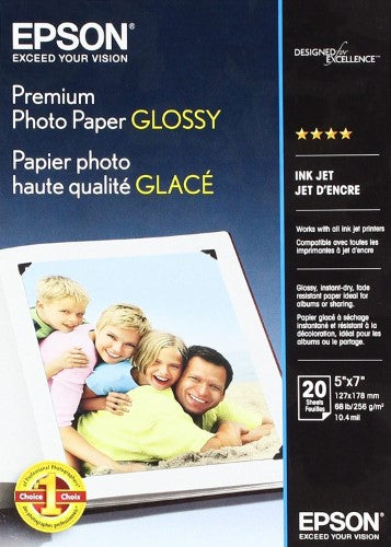 5x7 255gsm Epson Premium Glossy Photo Paper 20 Sheets 9652