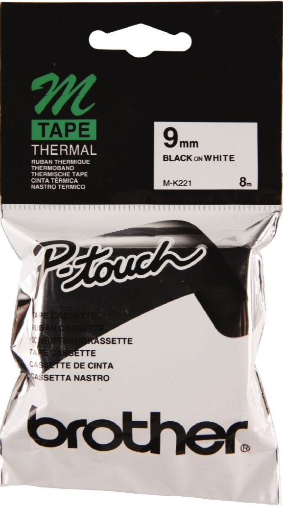 TechWarehouse MK221 Brother P-Touch 9mm Plastic Tape Black on White Brother