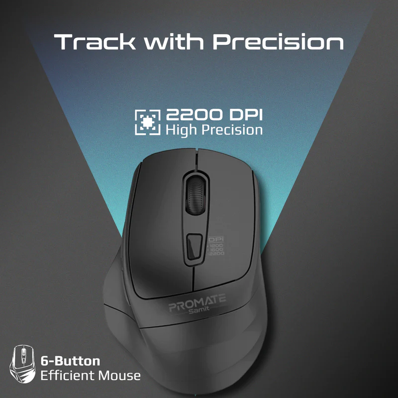 TechWarehouse Promate Black Ergonomic Silent Click Wireless Mouse Promate